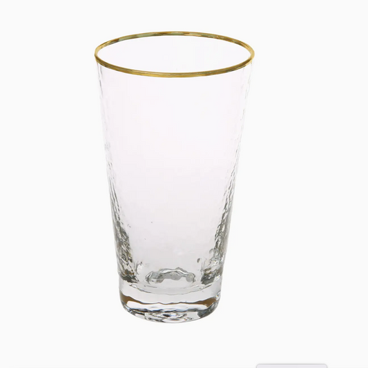 Tall Beverage Glasses with Gold Rim Design- Set of Six