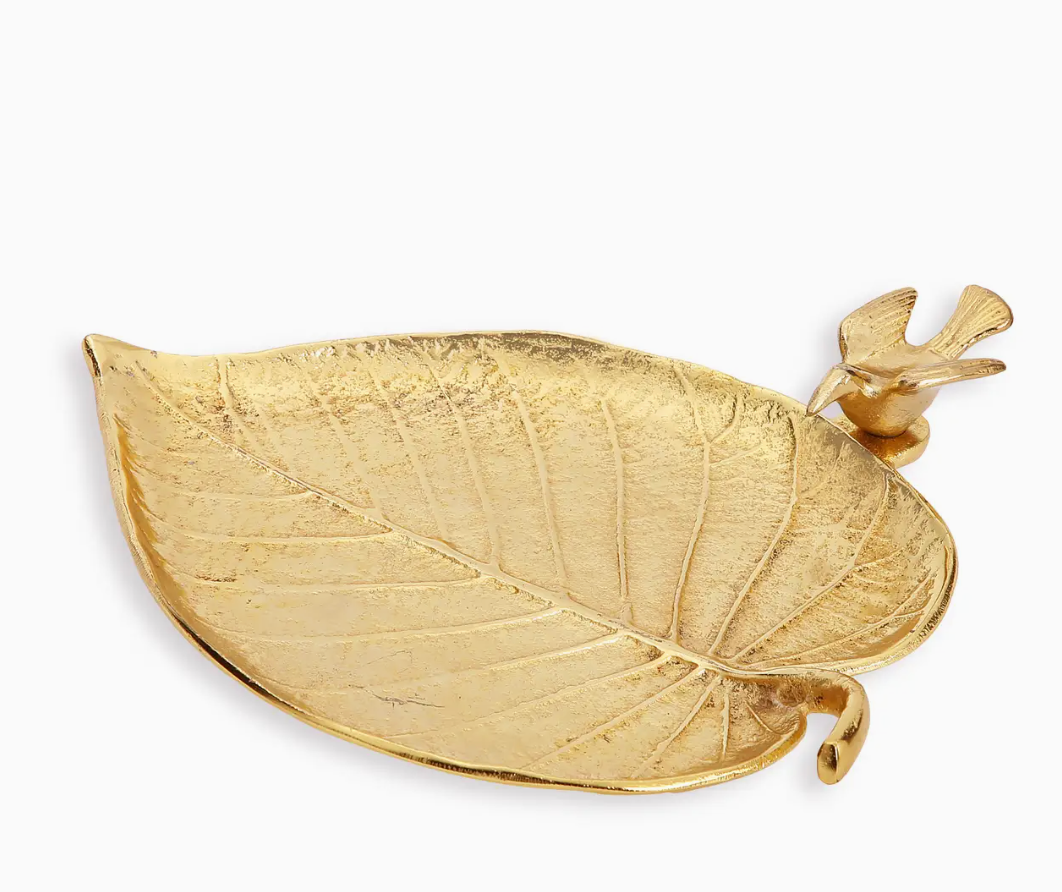 Gold Leaf Decorative Tray with Bird