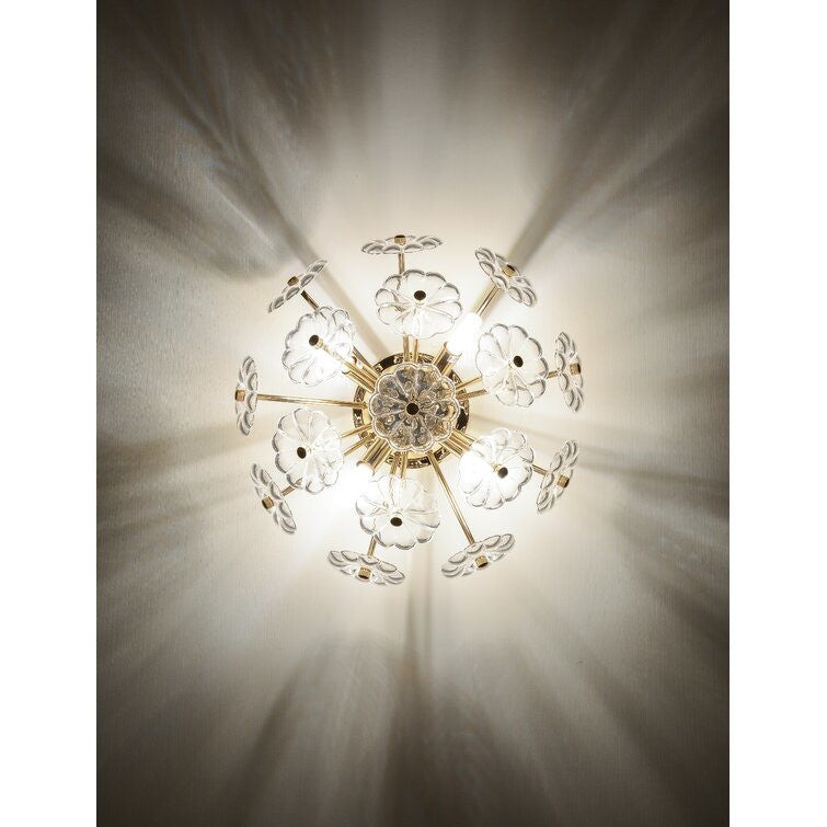 Flush Mount Ceiling Light; Flower & Crystal Chandelier