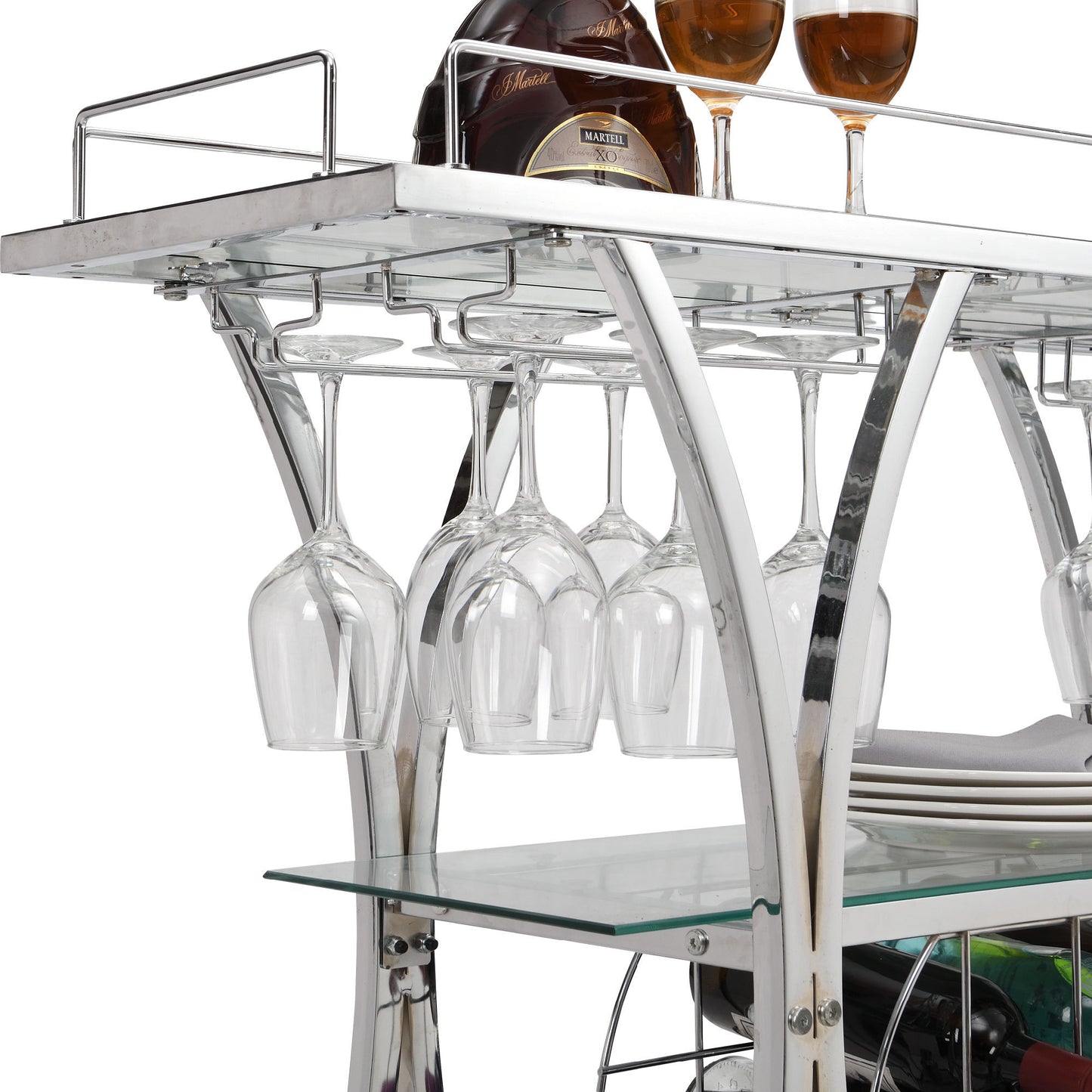 Chrome Bar Cart with Wine Rack