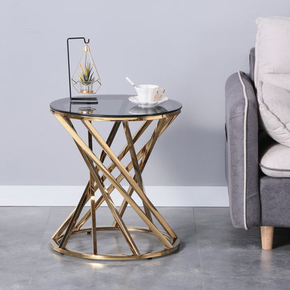 Round Black Grey Tempered Glass Side Table