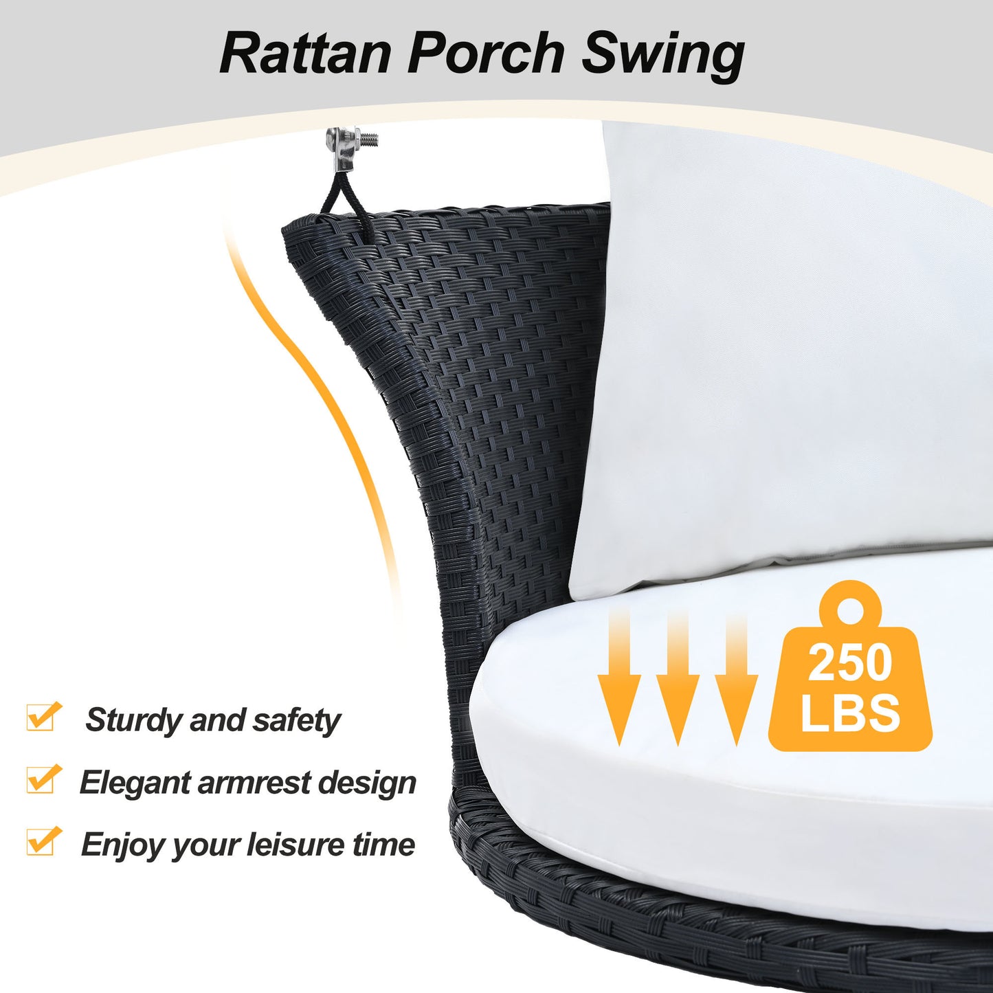 Single Person Hanging Seat; Rattan Woven Swing Chair; Porch Swing With