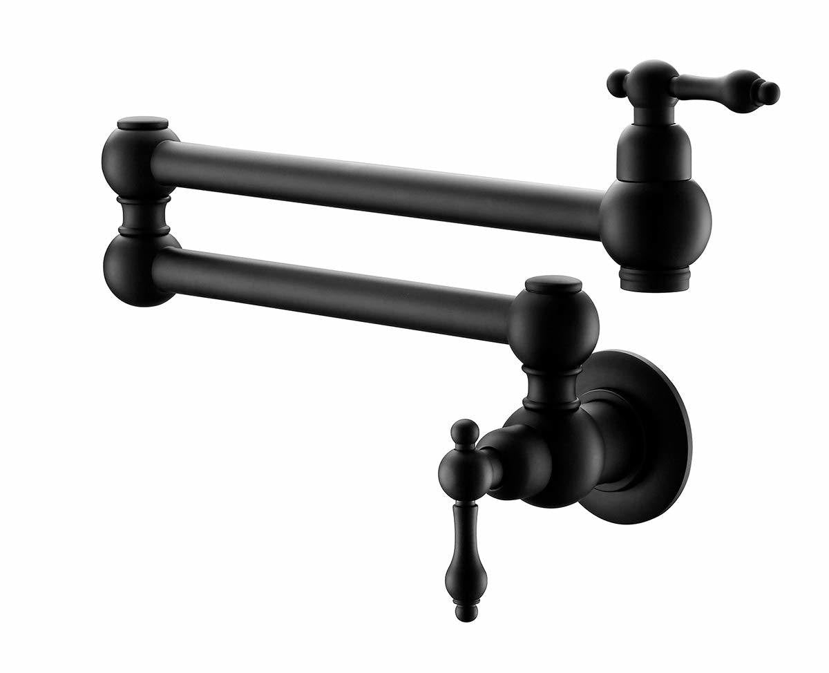 Pot Filler Wall Mount; with Double Joint Swing Arms, Matte Black
